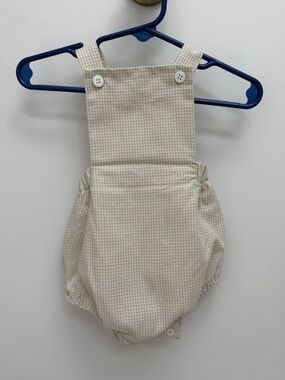 Edgehill Collection Beige Gingham Baby One-Piece Romper